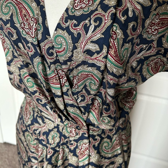 Ralph Lauren Blue Label Silk Paisley Wrap Midi Dress Vintage - Picture 3 of 5